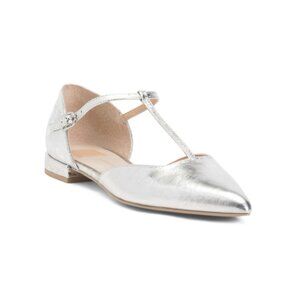 DOLCE VITA Silver Leather Peaty T-strap Flats